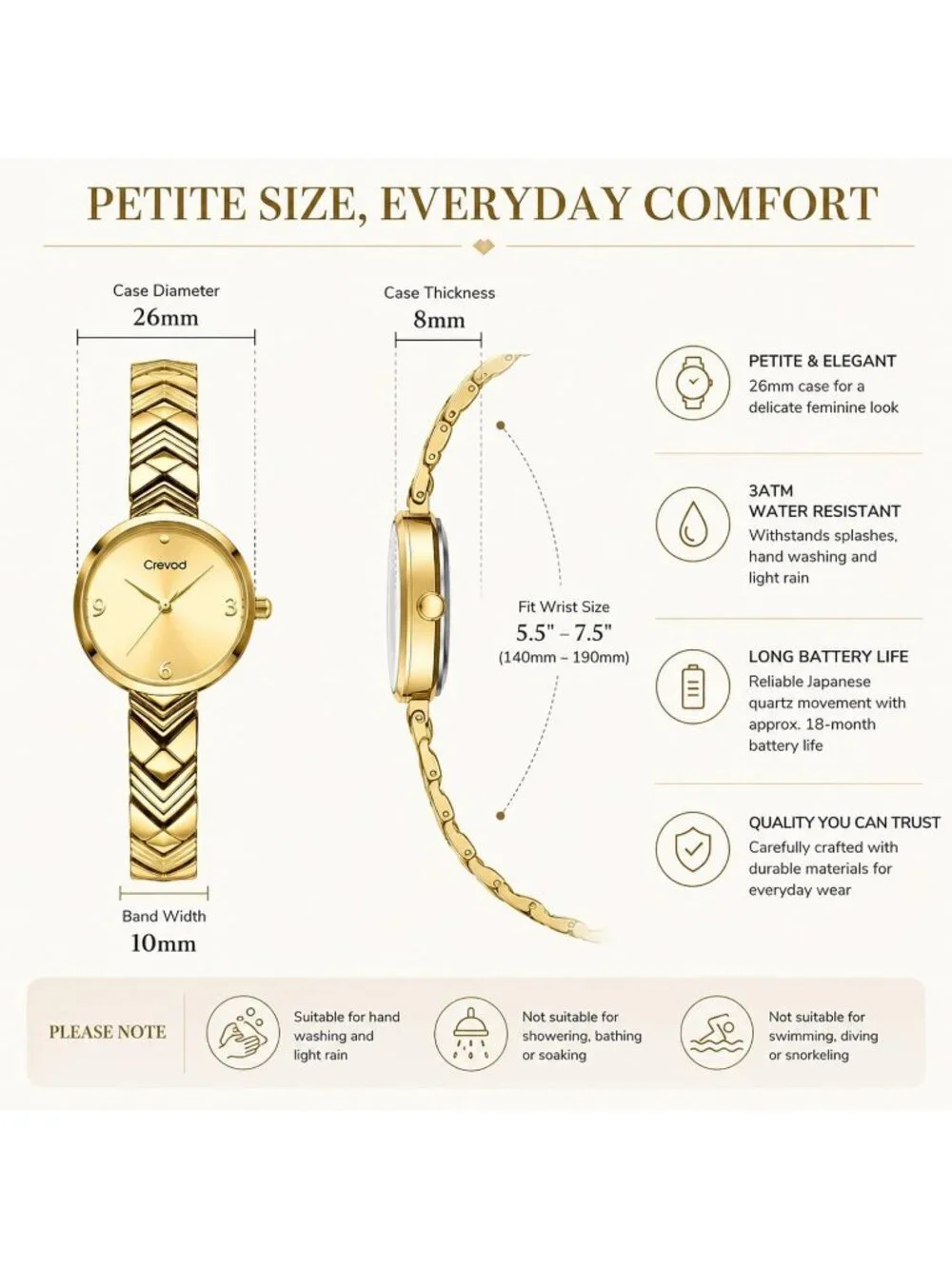 Women's Gold Round Case Minimalist Luxury Quartz Ladies Dress Wrist Watches